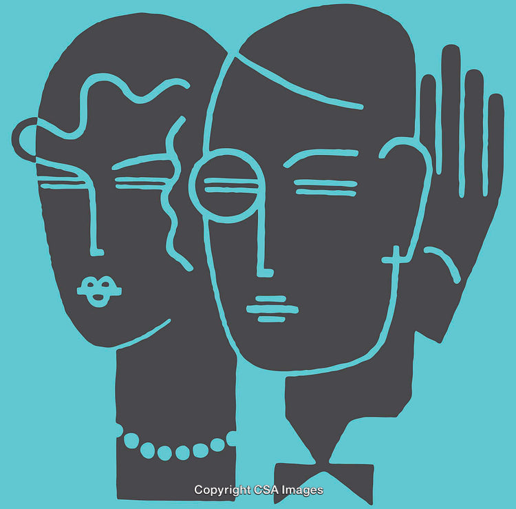 Abstract Line Art Illustration Depicting Two Faces in Profile with Details