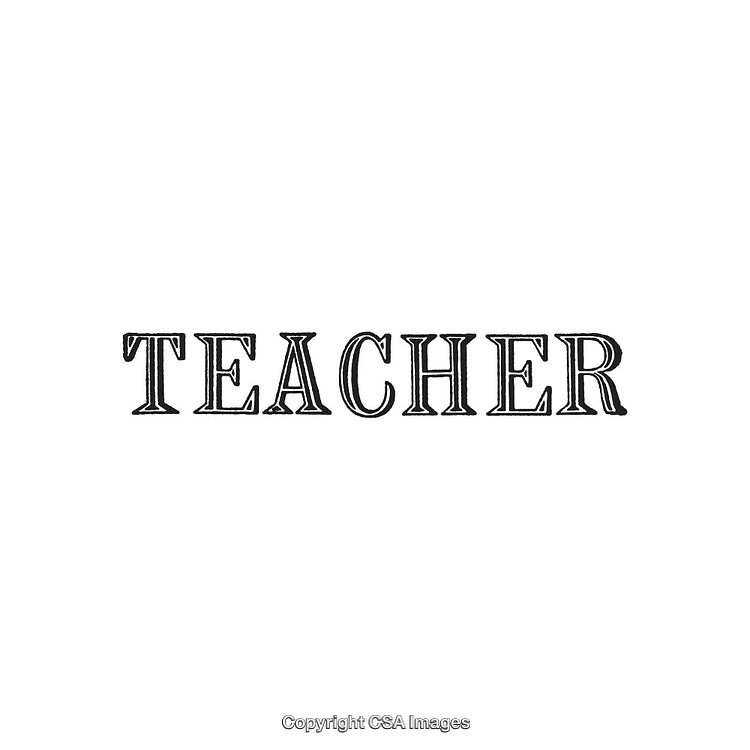 Elegant Black Woodcut Style Text Illustration of the Word Teacher