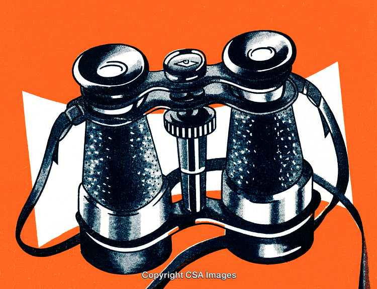 Vintage Style Illustration of Binoculars on Abstract Orange Background