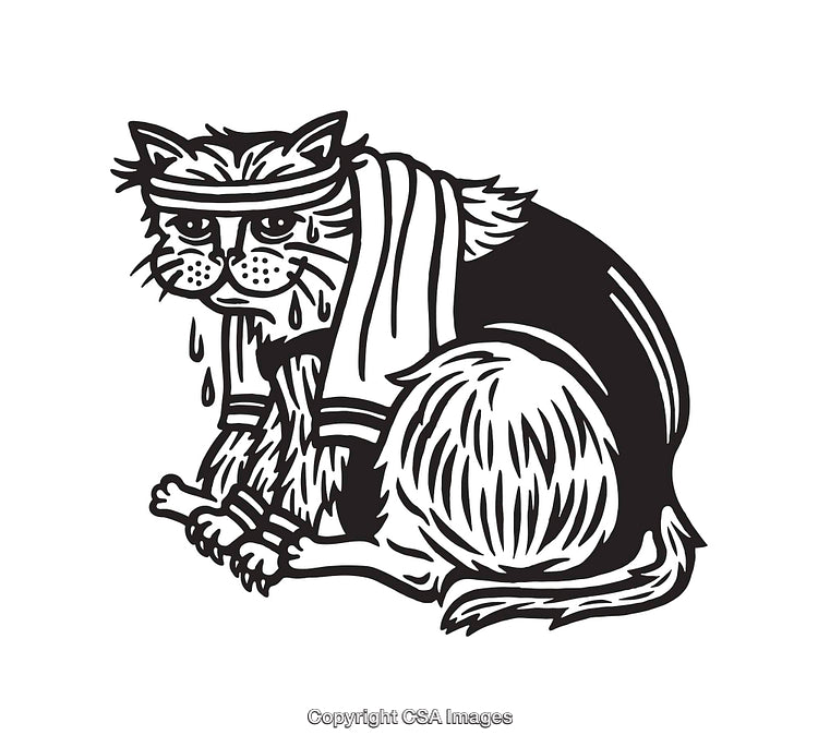 Funny Line Art of a Tired and Sweaty Cat Cartoon