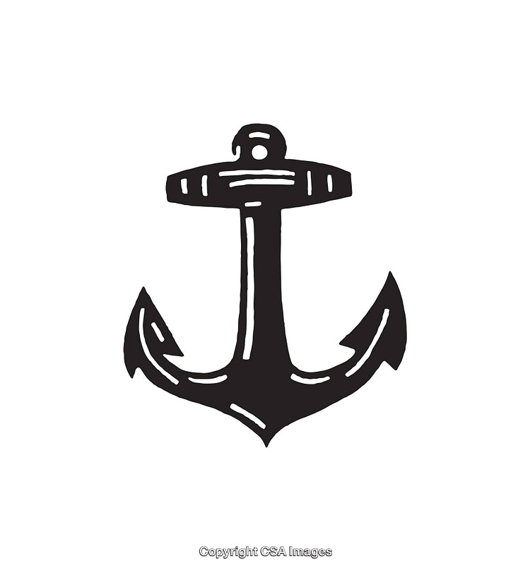 Black And White Line Art Illustration of a Nautical Anchor