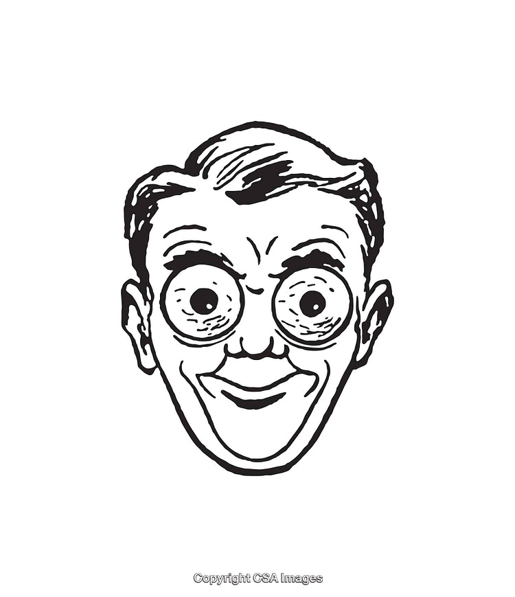 Black and White Illustration of a Cartoon Face with Exaggerated Features