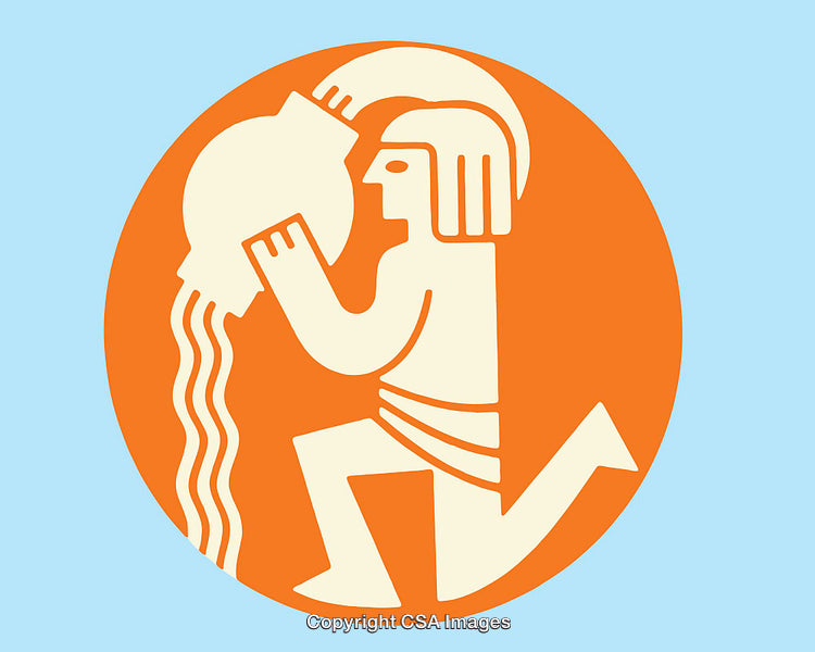 Aquarius Zodiac Sign Illustration in Bright Colors with Line Art Style