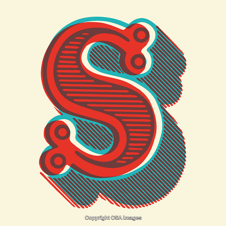 Vintage Style Decorative Letter S with Bold Typeface and Shadows