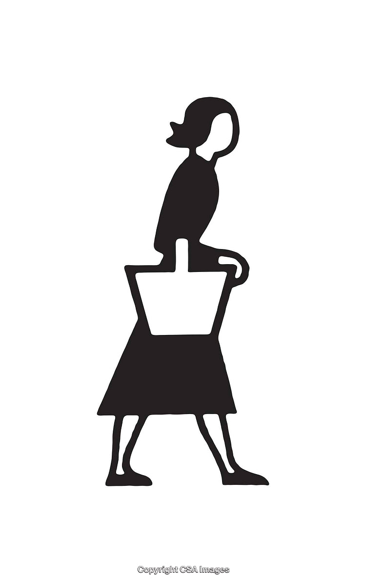 Silhouette Icon of a Woman Carrying a Bag in Black and White