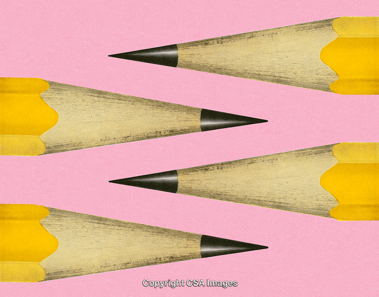 Yellow Wooden Pencils Aligned on a Pink Background in an Abstract Composition