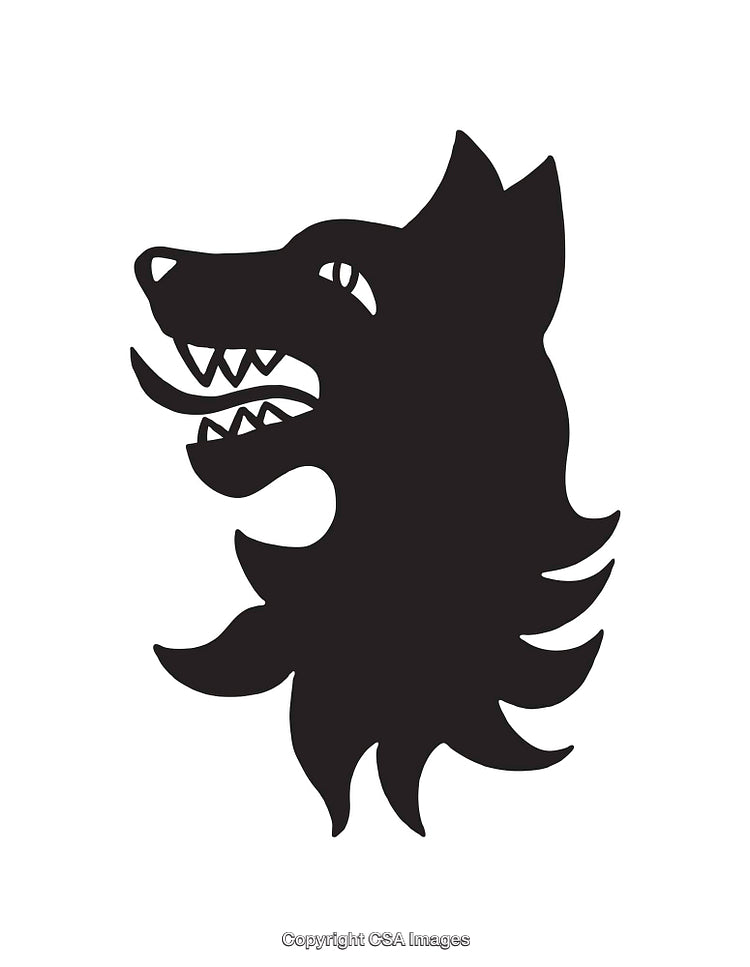 Silhouette Illustration of a Growling Wolf in Black and White