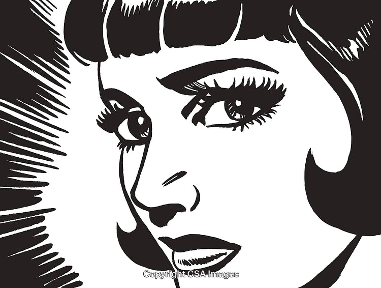 Artistic Illustration of a Woman in Retro Black-and-White Style