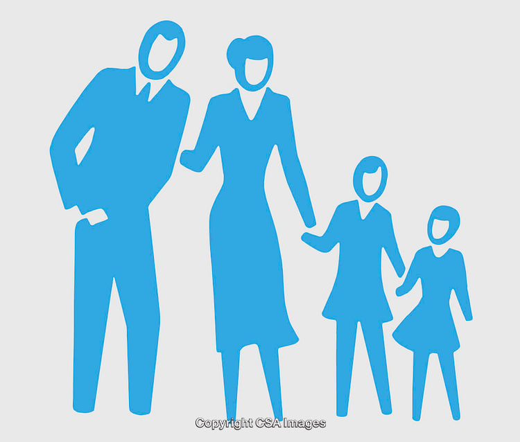 Blue Silhouette Illustration of a Family with Parents and Two Children