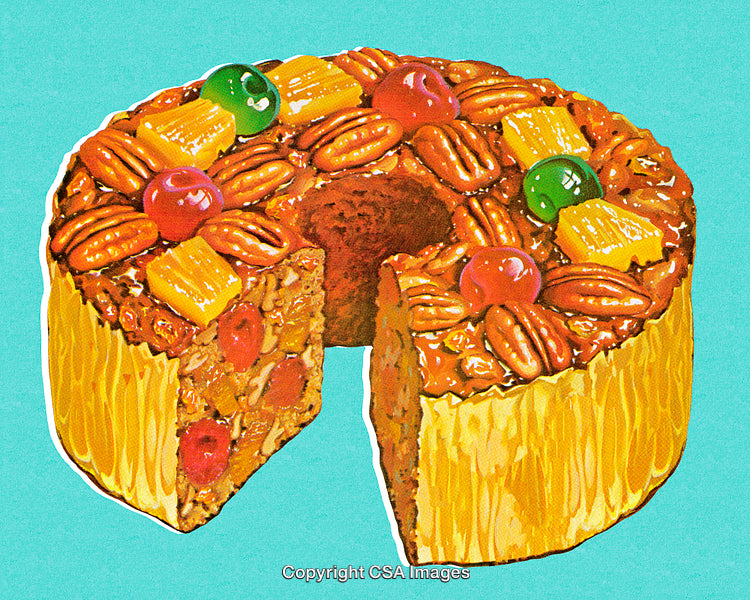 Colorful Fruitcake with Nuts and Glazed Fruits on a Bright Background