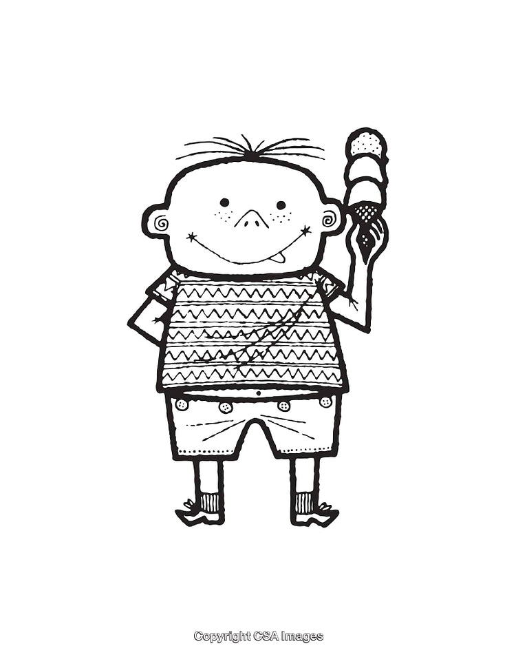 Hand-Drawn Boy with Ice Cream in Charming Line Art Illustration
