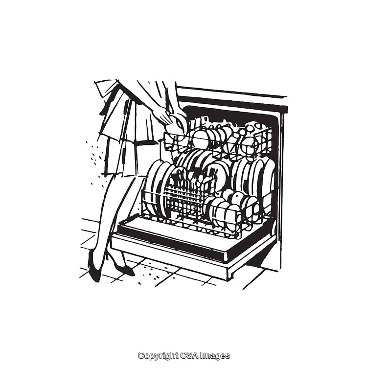 Black And White Illustration of Loading Dishes into a Dishwasher