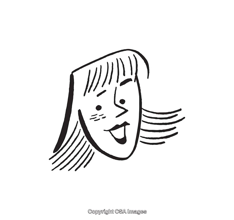 Black And White Line Art Illustration of a Happy Woman's Face