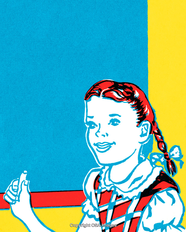 Bright and Cheerful Retro Style Illustration of a Smiling Girl
