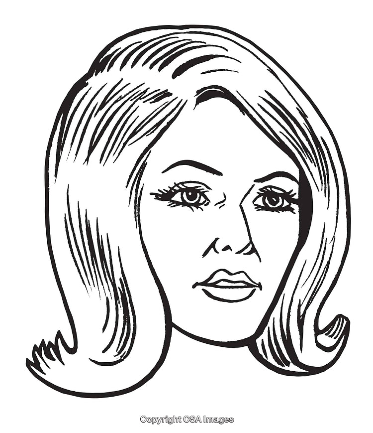 Vintage-Style Line Drawing of a Woman's Face with Elegant Hair