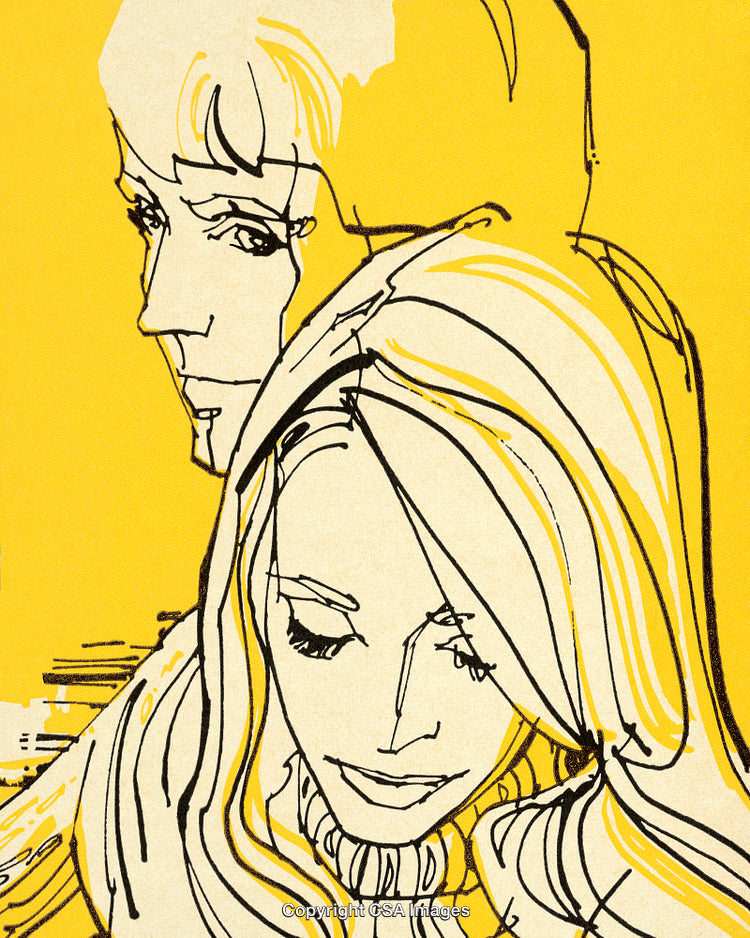 Artistic Illustration of Couple on Yellow Background With Expressive Line Work