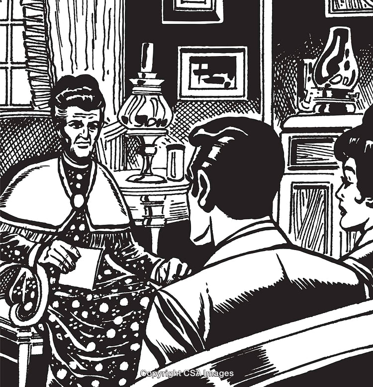 Vintage Illustration of a Conversation in a Retro Living Room Scene