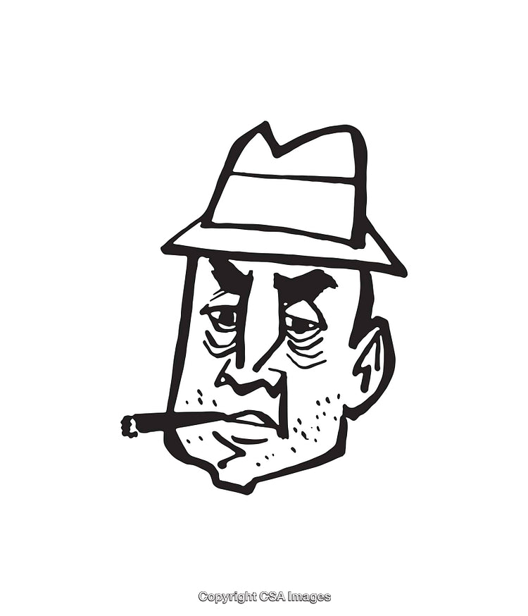 Black and White Line Art Illustration of a Man Smoking a Cigar