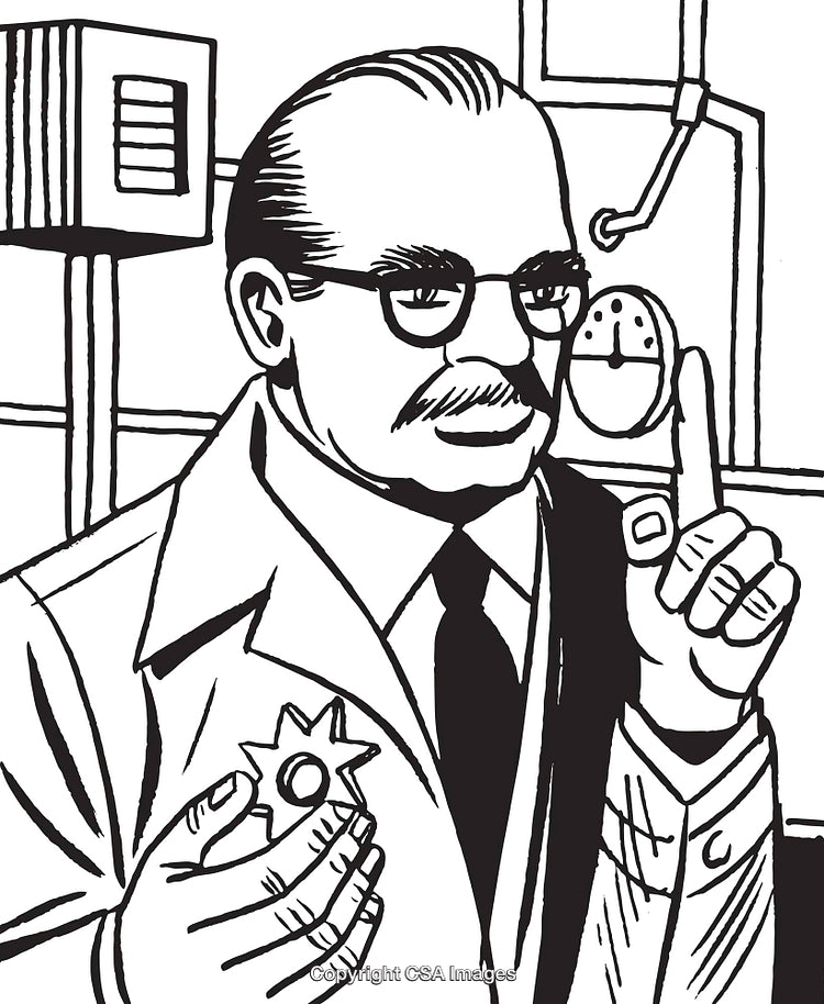 Vintage Scientist Illustration Depicting Laboratory Research and Innovative Ideas