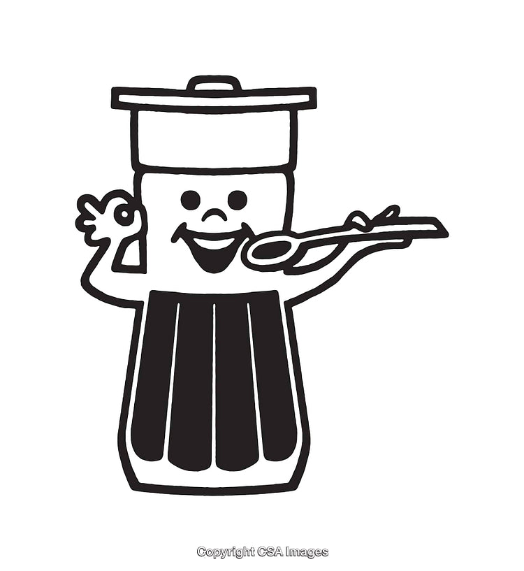 Black and White Line Art Drawing of a Smiling Cartoon Cup