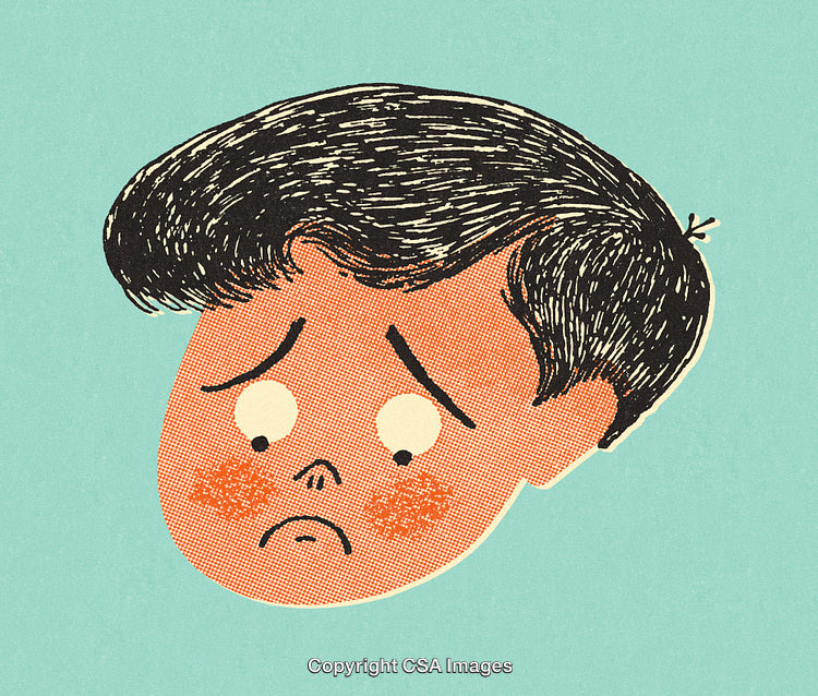Cartoon Style Sad Face Illustration on a Solid Blue Background