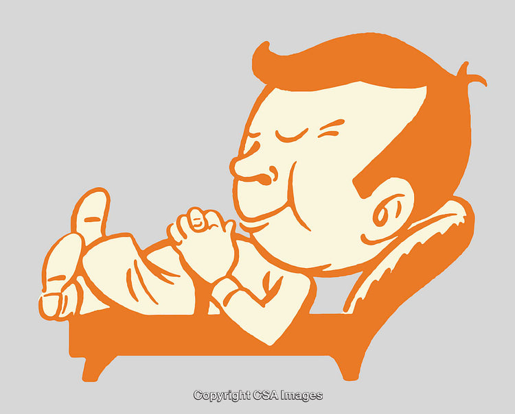 Relaxed Cartoon Character Reclining on Comfortable Couch Line Art