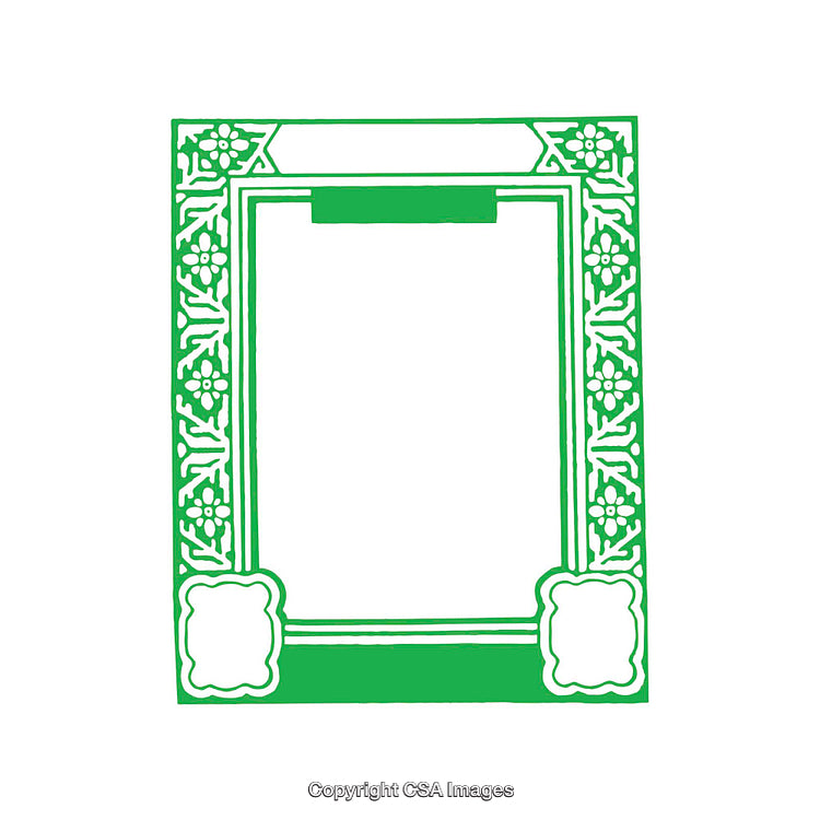 Decorative Green Rectangular Border with Floral and Abstract Patterns