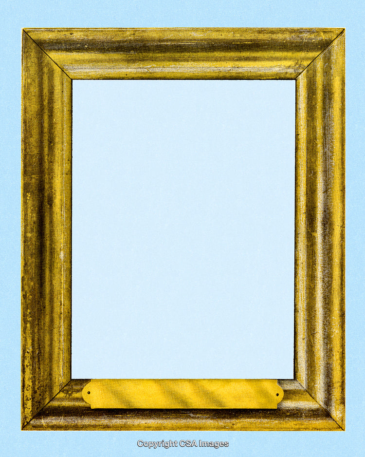 Vintage Gold Picture Frame with Blank Blue Background Set for Customization