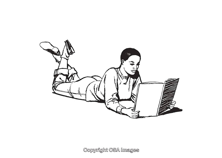 Black And White Illustration of a Person Relaxing and Reading a Book