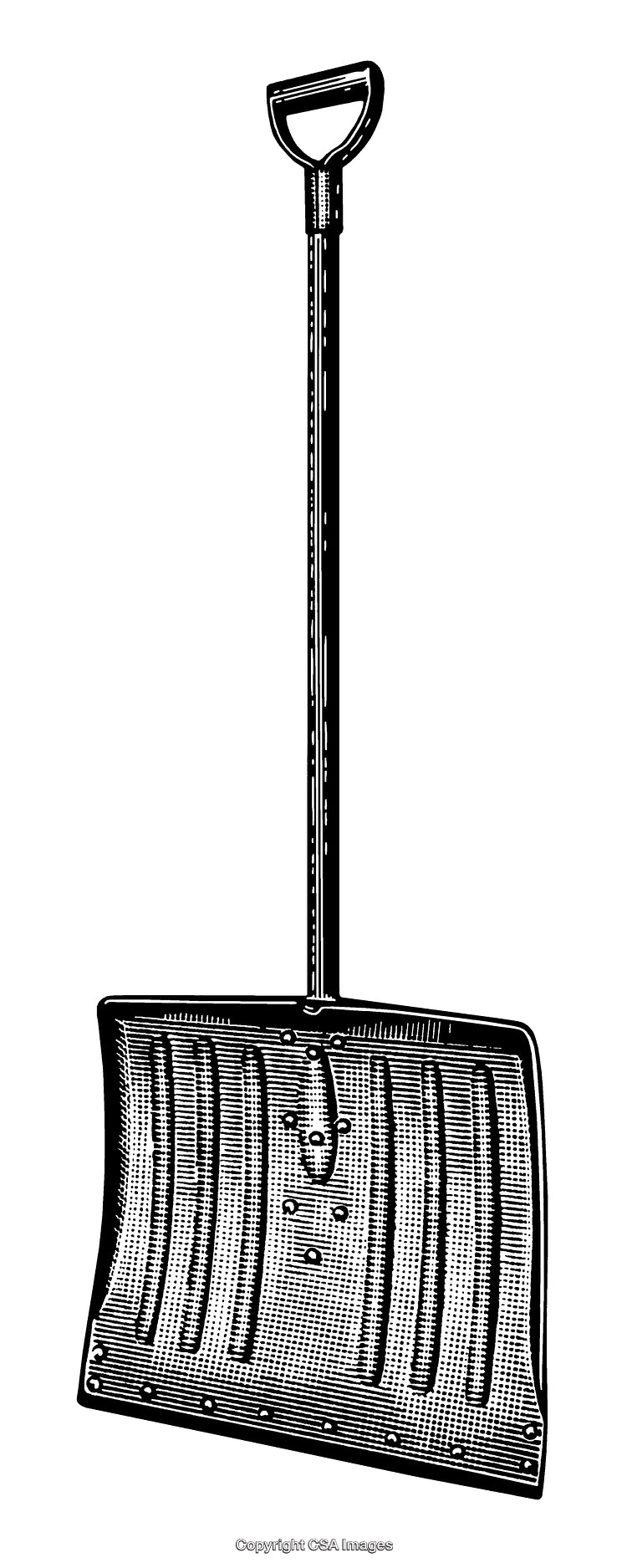 Highly Detailed Black and White Engraving of a Snow Shovel Illustration