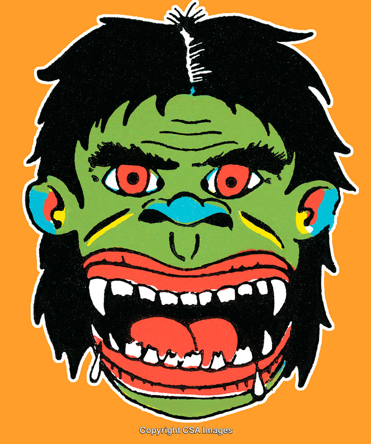 Vivid Cartoon Illustration of a Monstrous Face with Bold Features and Colors