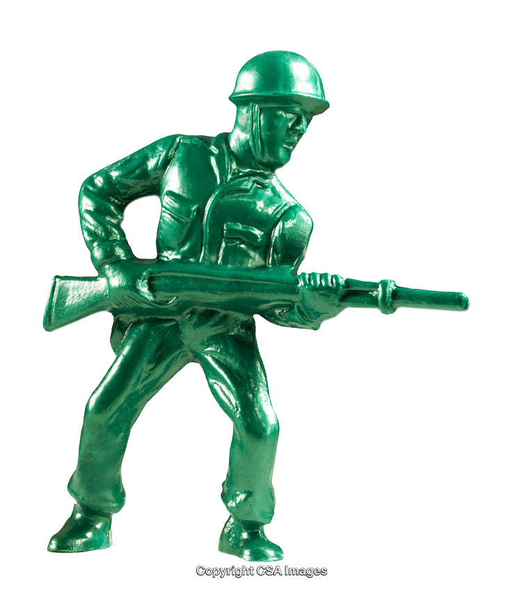 Green Plastic Toy Soldier Figure Holding a Rifle in Combat Pose