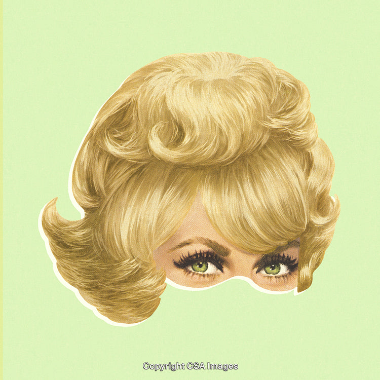 Vintage Blonde Hair Illustration With Green Background and Chic 1960s Style