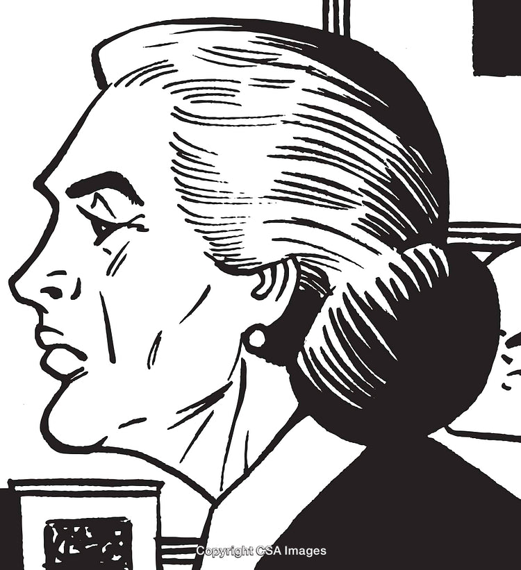 Vintage Black and White Illustration of Woman in Profile View
