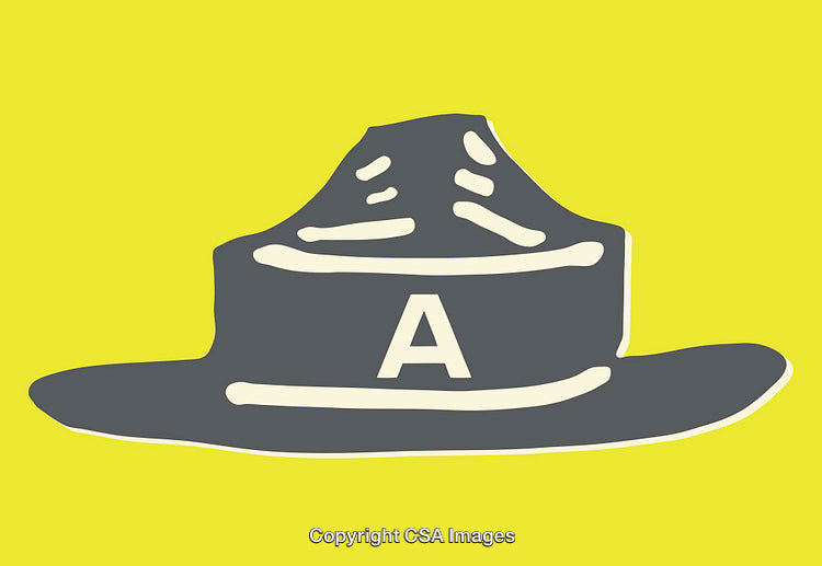 Illustrated Gray Hat with Letter A on Yellow Background