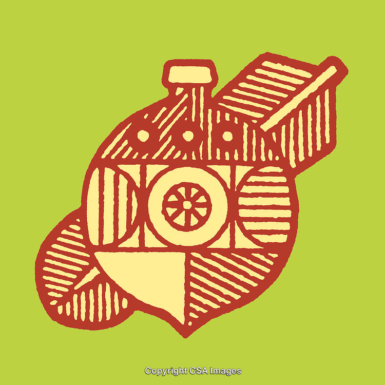 Abstract Geometric Artwork in Red and Yellow on Green Background