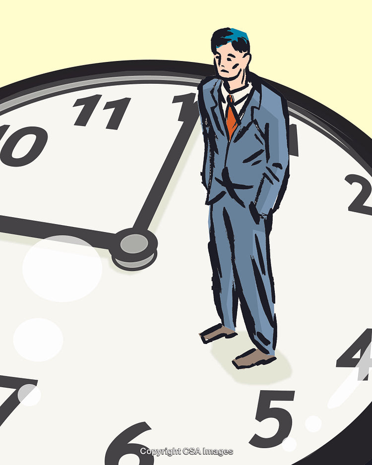 Businessman Standing on a Clock