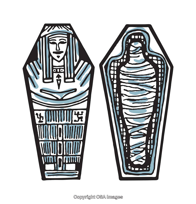 Illustration of Ancient Coffins Depicting Mummy and Sarcophagus Symbols