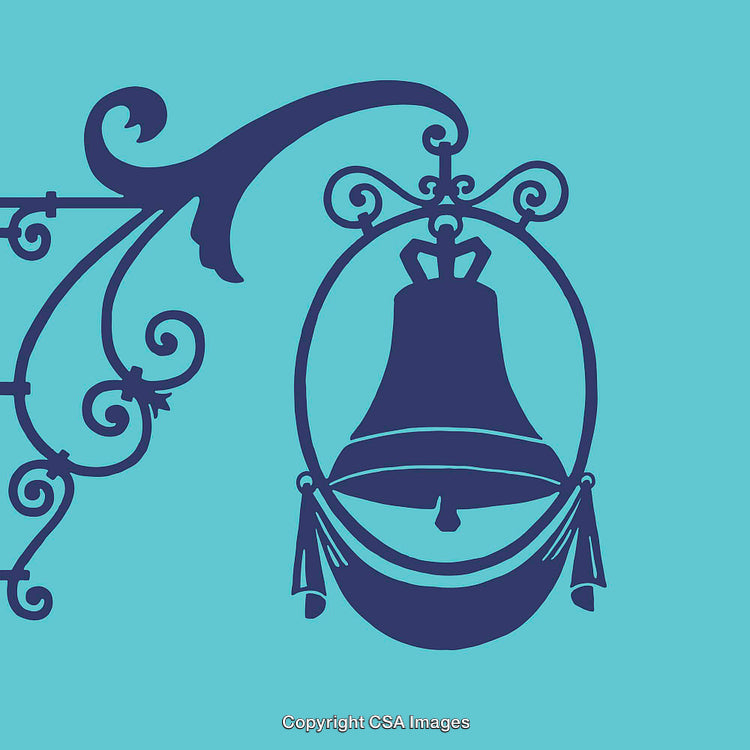 Ornamental Line Art Bell Design on a Bright Blue Background