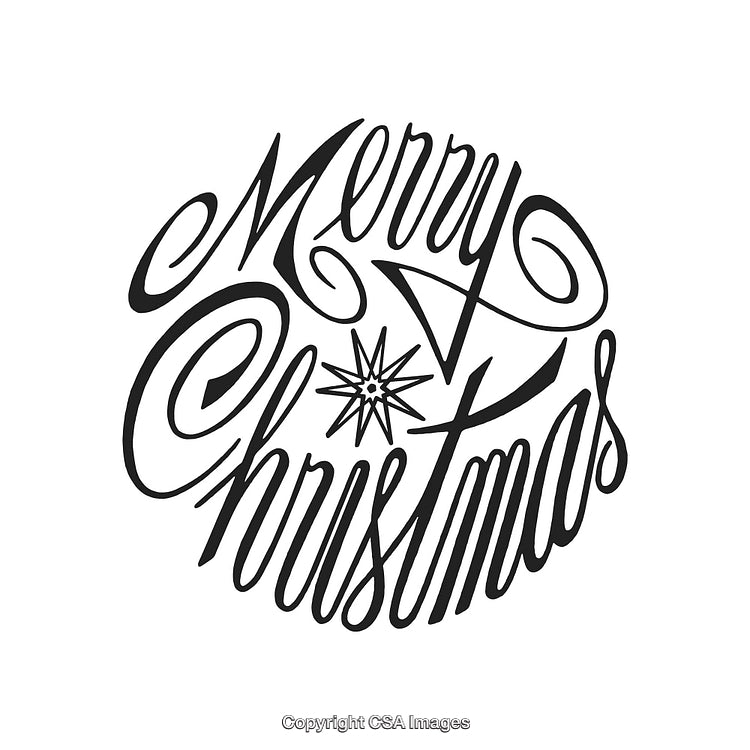 Elegant Black and White Merry Christmas Calligraphy With Decorative Elements