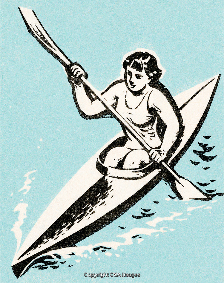 Woman Kayaking on Calm Water in Artistic Black and White Style