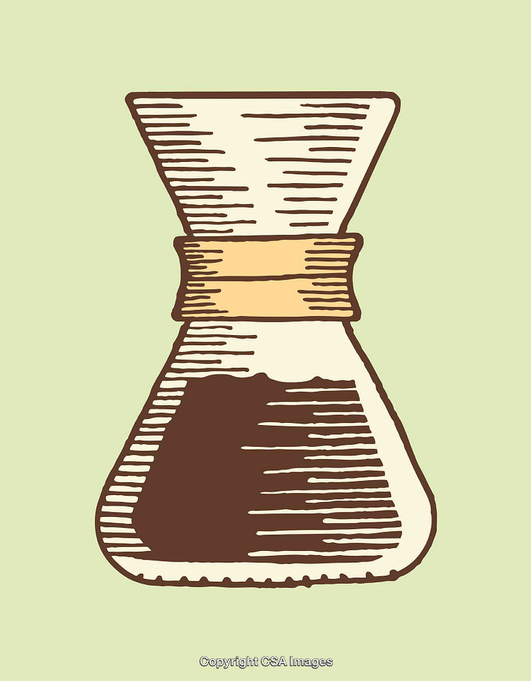 Illustration of Coffee Maker with Rustic Artistic Style on Green Background