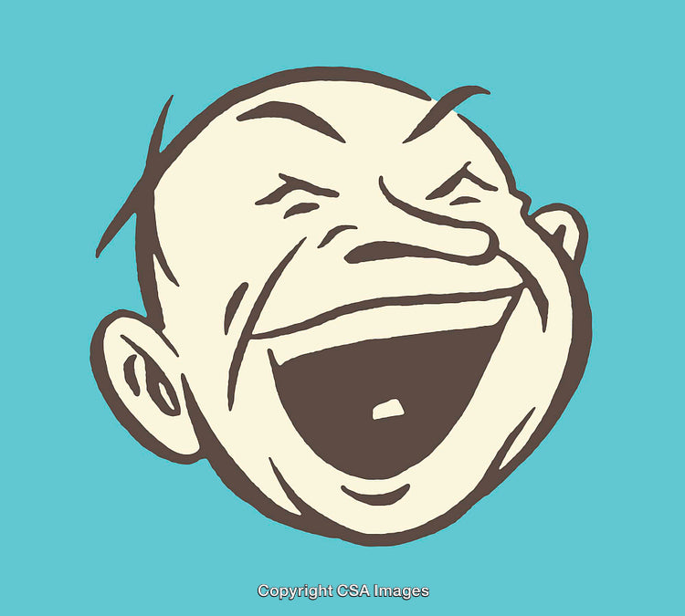 Illustration of a Laughing Face on a Blue Background