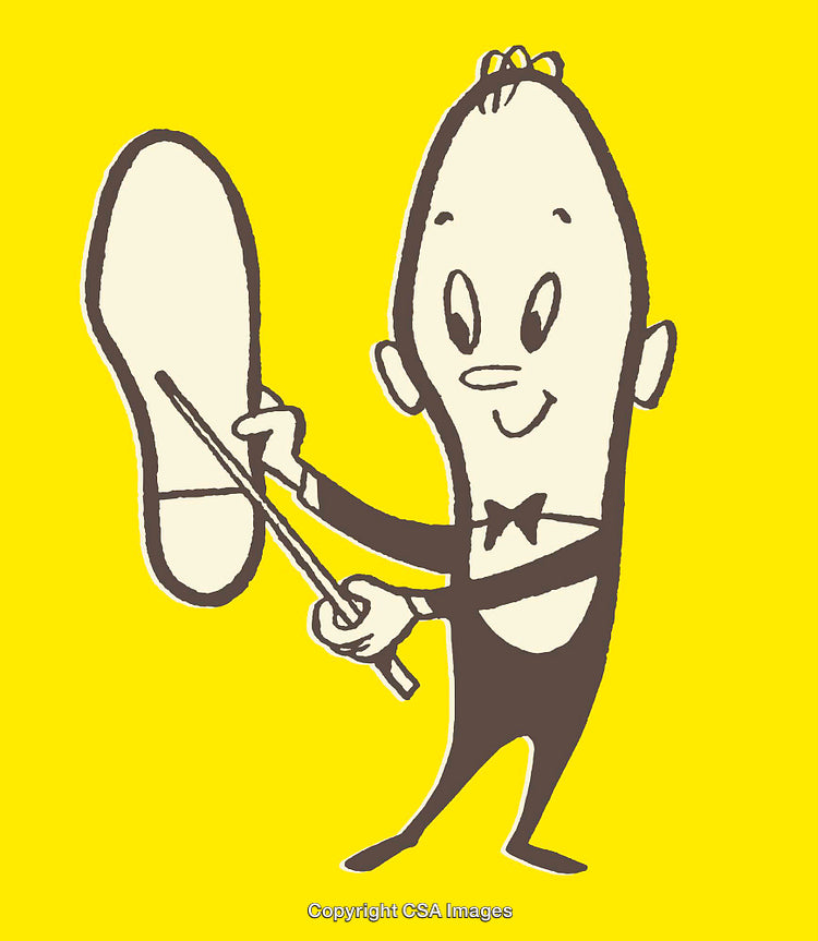 Charming Line Art Illustration of a Character With a Shoe on a Yellow Background