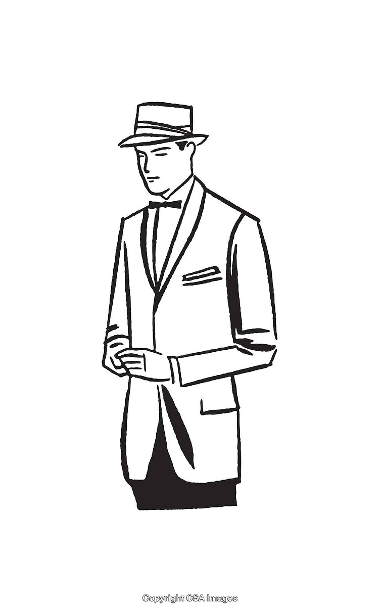 Black And White Illustration of a Stylish Man in Formal Attire
