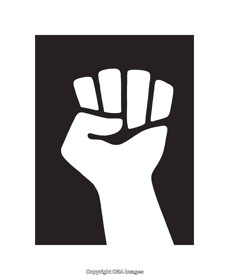 Black and White Icon of Raised Fist Symbol for Empowerment