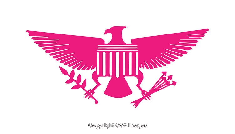 Pink Stylized United States Bald Eagle Emblem with Symbols of Power and Peace