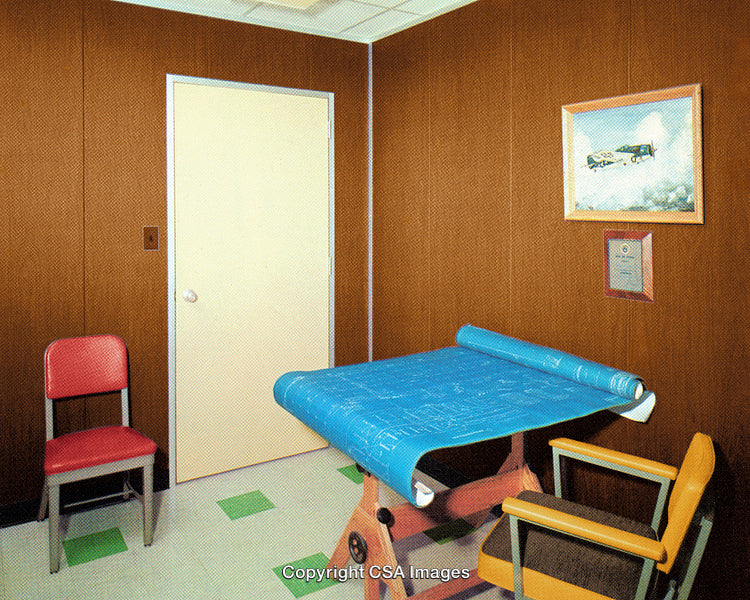 Retro Office Interior with Blueprint and Vintage Decor