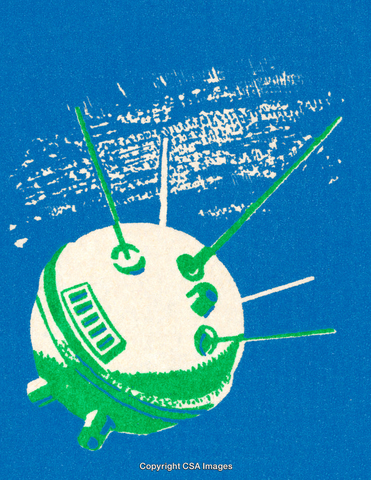Colorful Retro Satellite Design with Antennas and Textured Background