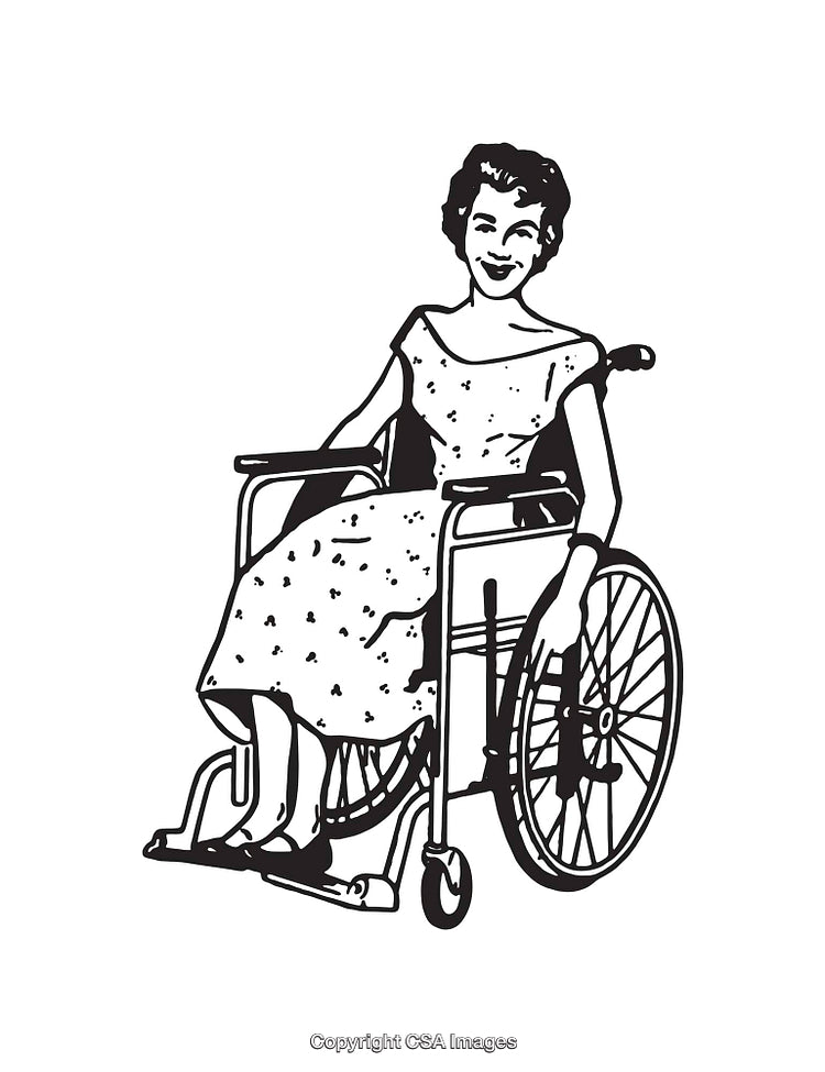 Black And White Line Art Of A Woman In A Wheelchair